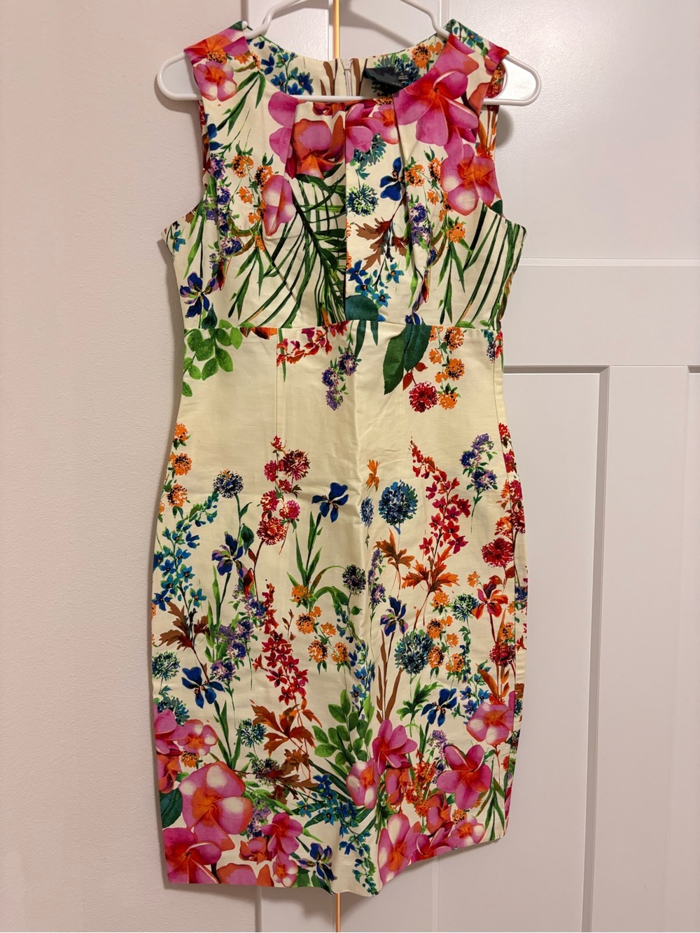 Gabby Skye Cream Floral Sheath Dress with Pink & Green Accents
